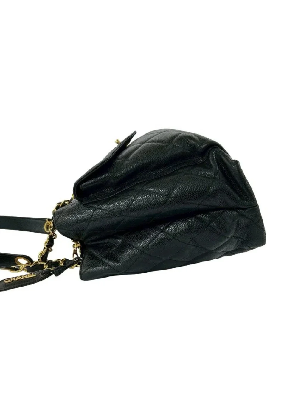 Chanel Vintage Quilted CC Logo Caviar Leather Shoulder Bag Tote Black